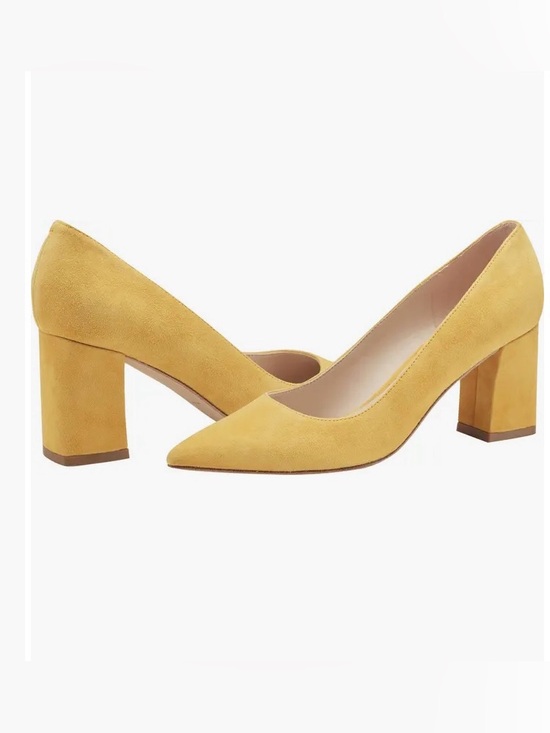 Marc Fisher Shoes - Marc Fisher LTD Zala Yellow Leather Suede Block Heel Pumps